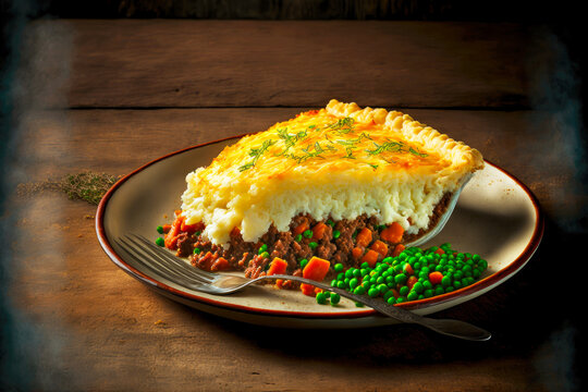 Piece Of Homemade Shepherds Pie On Plate Serving For Dinner