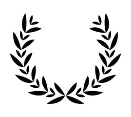 Vintage laurel wreath. Black silhouette circular sign depicting an award achievement heraldry, nobility, emblem. Laurel wreath award, winning, prize or victory
