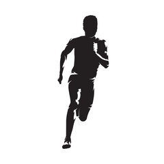 Running man, isolated vector silhouette, ink drawing. Run, front view male runner