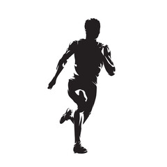 Fototapeta na wymiar Running man, isolated vector silhouette, ink drawing. Run, front view male runner