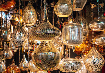 Soft focus vintage metal Arabic lamps.