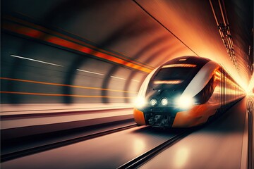 Obraz premium A futuristic train traveling at high speed through a tunnel generative ai