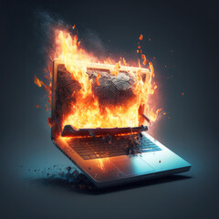Burning laptop. Generative AI