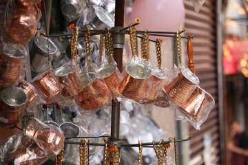 selective focus: copper turkish coffee pot. selective focus