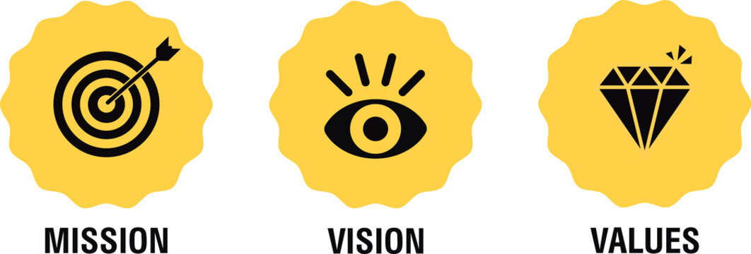 Mission, vision and values of company with text. Web page template. Modern flat design. Business concept. Illustration