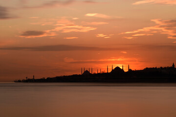 Fototapeta na wymiar Sultanahmet and Ayasofya in sunset. Istanbul, Turkey. 