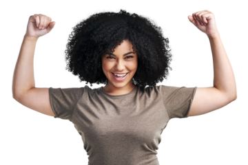 PNG Studio shot of young woman flexing her biceps