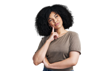 PNG Studio shot of an attractive young woman looking thoughtful
