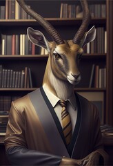 Portrait of an animal dressed in a suit in the office,animals in a suit, AI generator