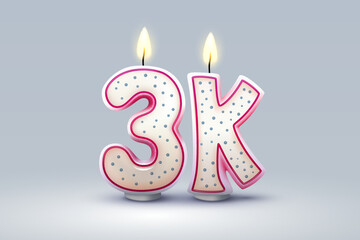 3k followers of online users, congratulatory candles in the form of numbers. Vector