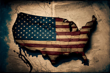 United states profile with flag, usa elections concept and american flag. Ai generated art