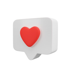 3D social media notification love like heart icon isolated on transparent background PNG file format.