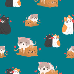 cute cats animals in love valentine day seamless pattern background