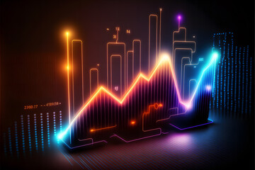 Business economic charts with light effects, neon background, generative ai