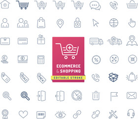 50 ecommerce & shopping icons - editable stroke