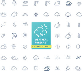 50 weather & forecast icons - editable stroke