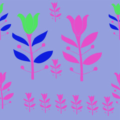 Horizontal stylized colored  lily, leaves . Hand drawn.