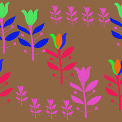 Fototapeta na wymiar Horizontal stylized colored lily, leaves . Hand drawn.