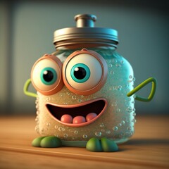 3D Cartoon Jar Character with Big Eyes and a Smile, Generative AI Illustration 