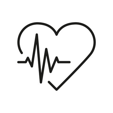 Human Heart Beat Symbol. Healthy Pulse Rhythm Linear Pictogram. Emergency Cardiac Diagnosis. Heartbeat Line Icon. Cardiogram Outline Icon. Editable Stroke. Isolated Vector Illustration