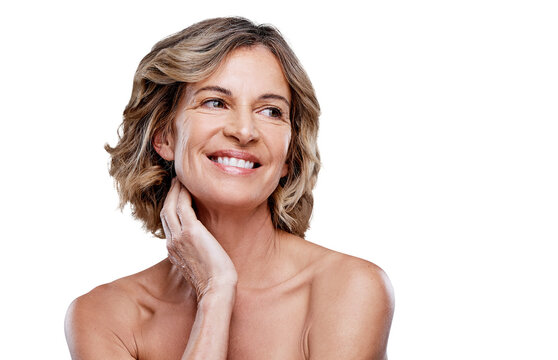 A beautiful mature woman posing against isolated on a transparent PNG background