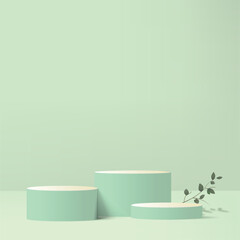 Abstract background with green color geometric 3d podiums. Vector