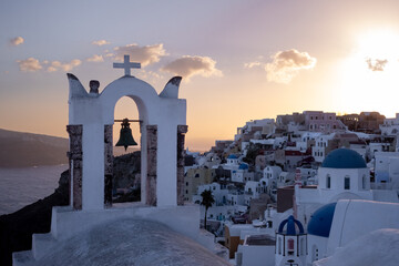 Kościół Oia Grecja Santorini cyklady zachód - obrazy, fototapety, plakaty