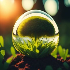 Tree growing inside a glass bulb illustration made with generative AI technology