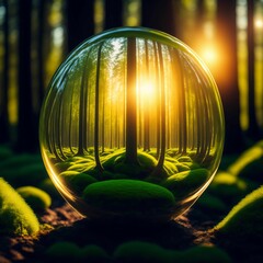 Forest growing in a glass bulb nature illustration made with generative AI technology