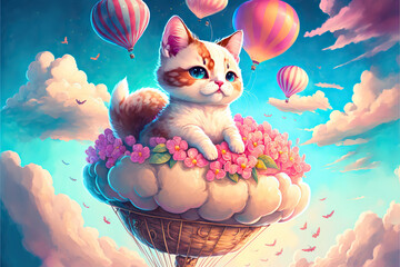 celebration birthday card greeting invitation illustration draw colourful painting cartoon portrait banner happy funny cute nice sweet pink red white character animal pet kitten cat meow sakura cake a