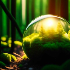Forest growing in a glass bulb nature illustration made with generative AI technology