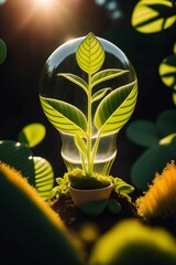 Plant in light bulb illustration made with generative AI technology