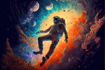 Trippy psychedelic art astral projection quantum realm, High quality illustration. Generative AI