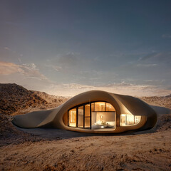 futuristic modern house in desert