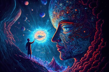 Trippy psychedelic art astral projection quantum realm, High quality illustration. Generative AI