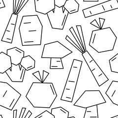 cute abstract hand drawn geometric veggies collection black and white seamless vector pattern background illustration