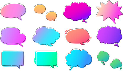 Simple and Pop Hand drawn Gradient Colored Speech Bubbles with Outlines