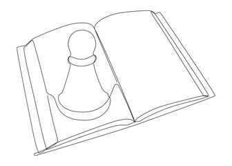 One continuous line of Opened Book and Chess Pawn. Thin Line Illustration vector concept. Contour Drawing Creative ideas.