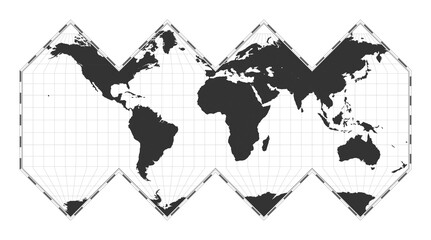 Vector world map. HEALPix projection. Plain world geographical map with latitude and longitude lines. Centered to 0deg longitude. Vector illustration.