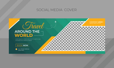 Creative travelling agency social media Facebook cover design adventure webinar template