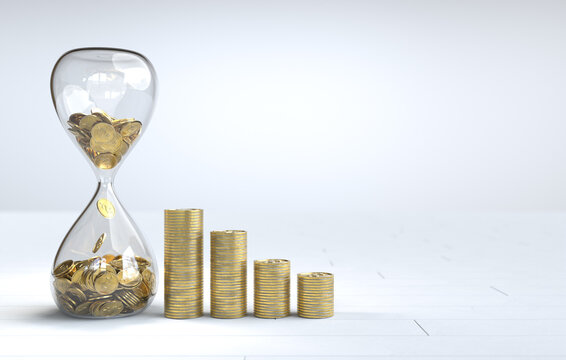Gold coin in the hourglass, Time is money concept - Powered by Adobe