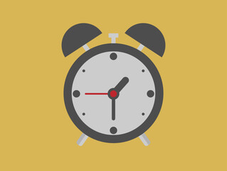 Alarm icon. Clock vector, schedule design for appointments and events. Pointer clock isolated on yellow background
