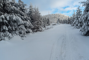 Lysa hora hill in winter Moravskoslezske Beskydy mountains in Czech republic
