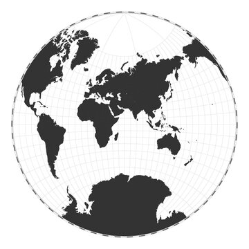 Vector world map. Van der Grinten II projection. Plain world geographical map with latitude and longitude lines. Centered to 60deg W longitude. Vector illustration.