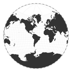 Vector world map. Van der Grinten projection. Plain world geographical map with latitude and longitude lines. Centered to 60deg E longitude. Vector illustration.