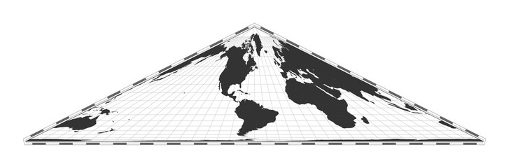 Vector world map. Collignon equal-area pseudocylindrical projection. Plain world geographical map with latitude and longitude lines. Centered to 60deg E longitude. Vector illustration.