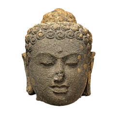 Stone Buddha head isolated on white background
