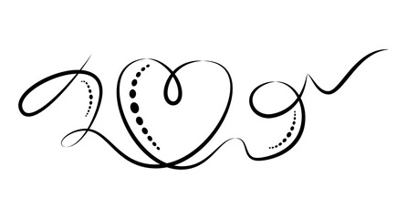 Calligraphic flourish heart. Hand drawn vintage wedding element. Swirl ornament