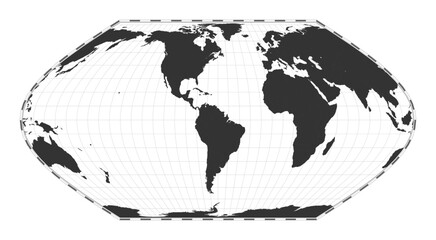 Vector world map. Eckert VI projection. Plain world geographical map with latitude and longitude lines. Centered to 60deg E longitude. Vector illustration.