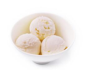 Fototapeta na wymiar Sweet creamy ice cream in bowl on white
